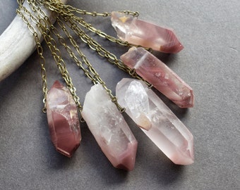 Lithium Quartz Necklace - Raw Quartz Crystal Necklace - Pink Quartz Jewelry - Mauve Stone Jewelry - Raw Stone Necklace- Boho Crystal Pendant