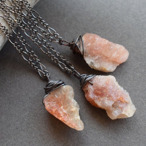 Mini Raw Sunstone Necklace Dainty 