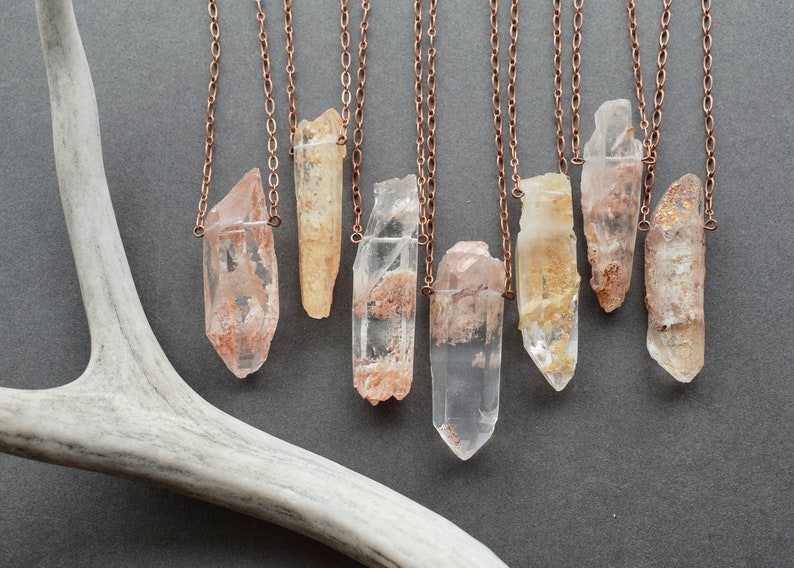 Garden Quartz Jewelry Phantom Quartz Necklace Dream Quartz Pendant Pink Crystal Pendant Raw Crystal Necklace Peach Lodolite Necklace