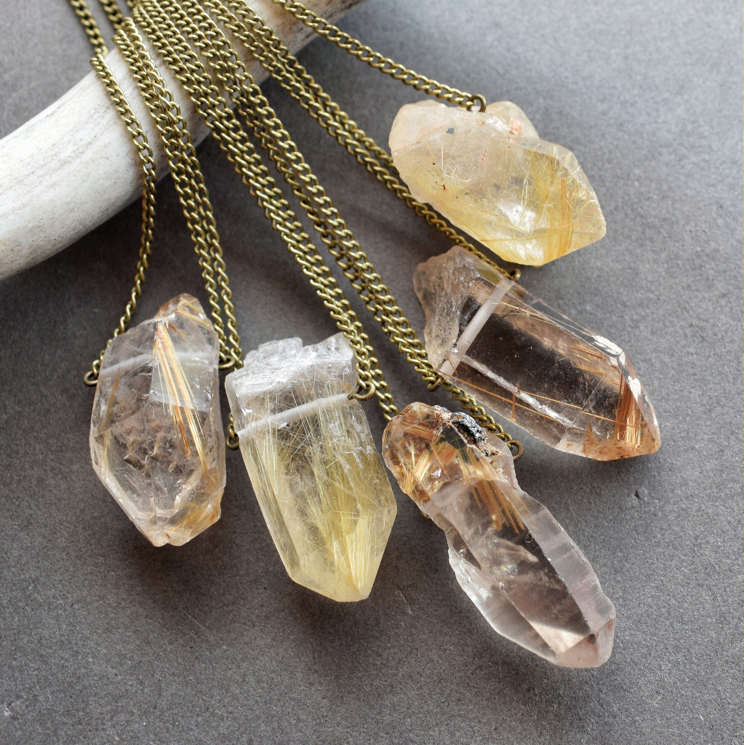 Raw Rutilated Quartz Necklace Raw Crystal Necklace Boho