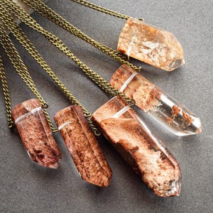 Desert Garden Quartz Necklace, Red Orange Lodolite Crystal Pendant, Boho Phantom Quartz Gemstone Jewelry