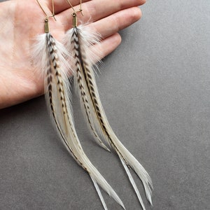 White Feather Earrings, Bridal Boho Earrings for Wedding, Natural Real Feather Earrings, Cream Off White Earrings, Long Statement Earrings image 3