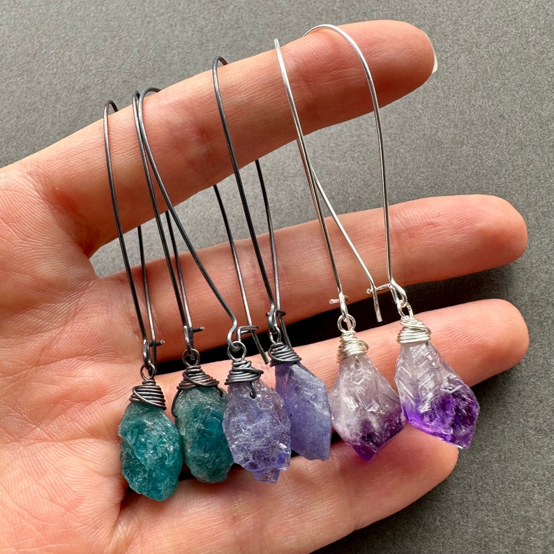 Raw Gemstone Earrings, Boho Dangle Earrings, Raw Crystal Earrings, Raw Stone Earrings, Witchy Earrings, Apatite Amethyst Tanzanite Jewelry image 4