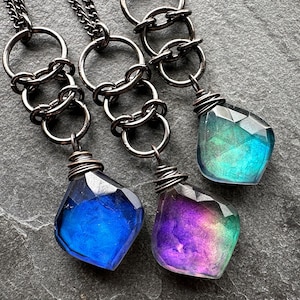 Mood Ring Necklace, Color Changing Crystal Pendant, Goth 90s Alt Jewelry, Whimsigoth Grunge E-Girl Fashion