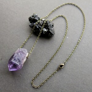 Raw Amethyst Necklace Raw Crystal Necklace Layering Necklace Boho Crystal Pendant Amethyst Pendant February Birthstone Necklace image 5