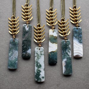 Moss Agate Necklace Long Stone Necklace Agate Stone Necklace Raw Stone Jewelry Green Stone Pendant Bohemian Pendant image 3