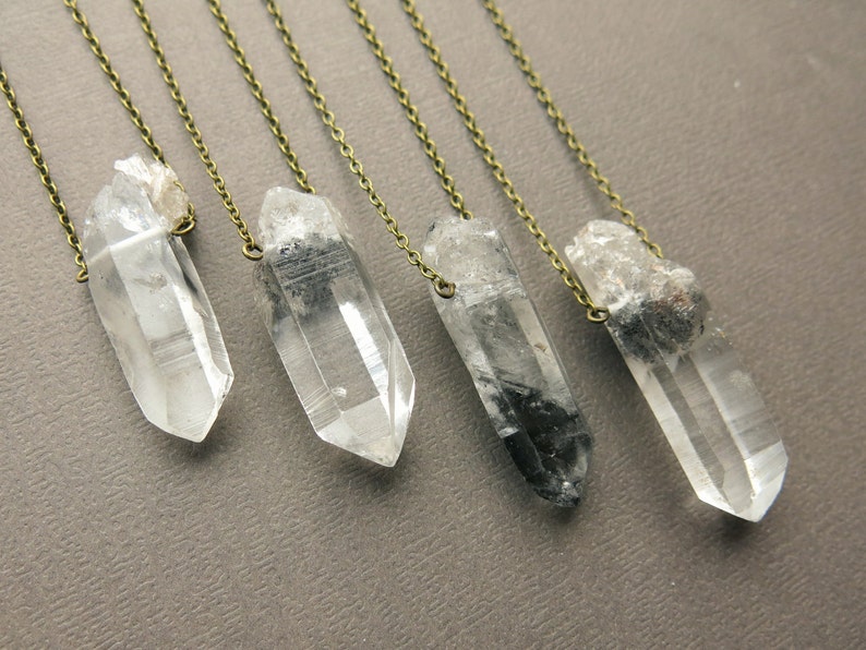 Tibetan Quartz Necklace, Black Phantom Quartz Crystal Necklace, Raw Crystal Jewelry, Clear Quartz Pendant, Witchy Necklace, Crystal Point image 3