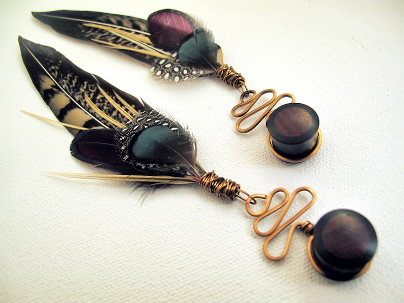 Dangle Plugs Feather Gauges Wood Plugs and Tunnels Ear Etsy
