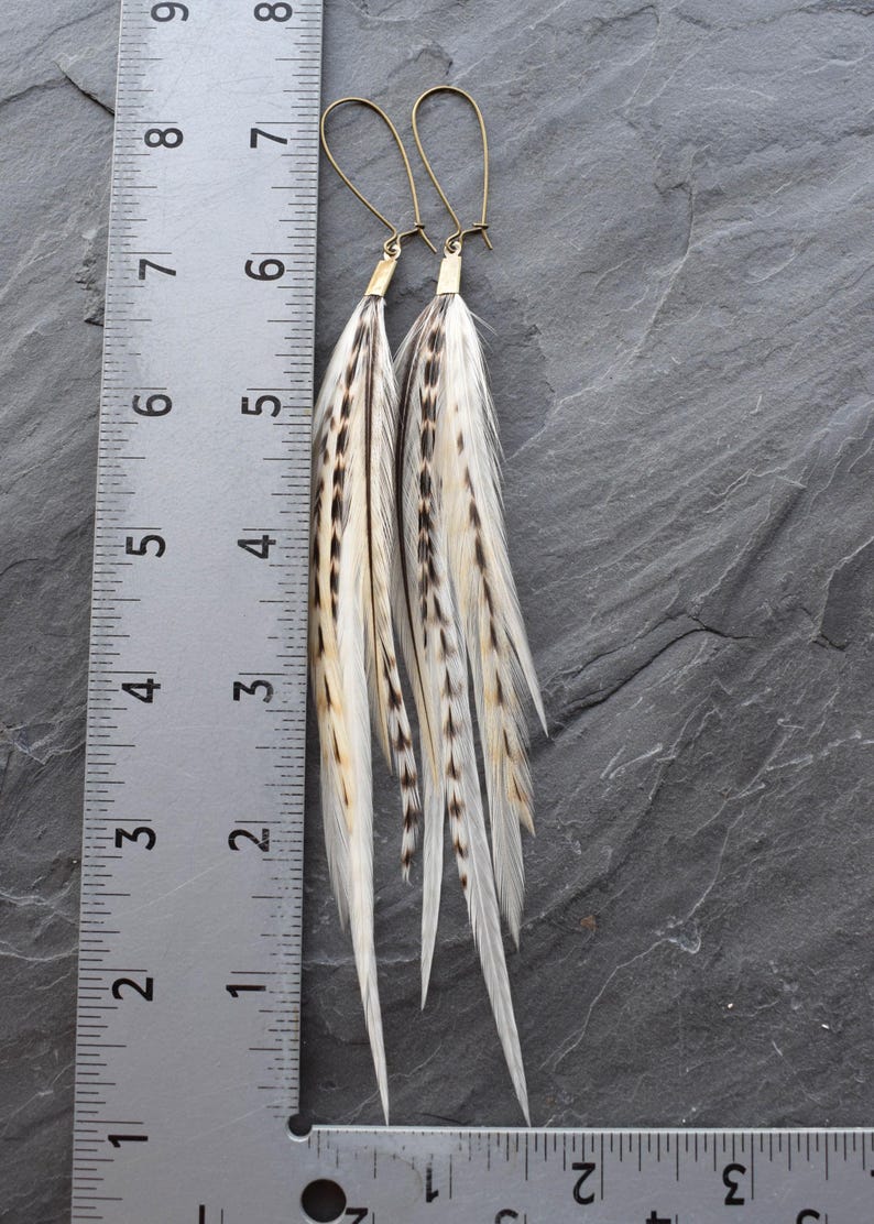 White Feather Earrings, Bridal Boho Earrings for Wedding, Natural Real Feather Earrings, Long Statement Earrings image 10