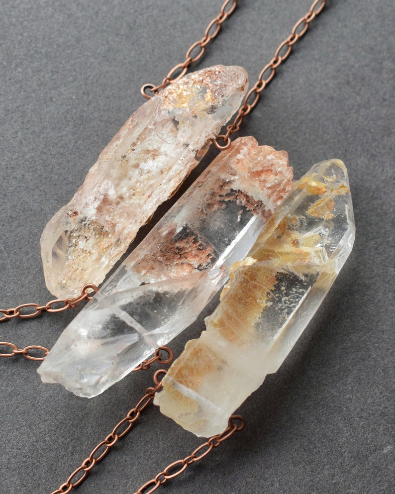 Garden Quartz Jewelry Phantom Quartz Necklace Dream Quartz Pendant Pink Crystal Pendant Raw Crystal Necklace Peach Lodolite Necklace