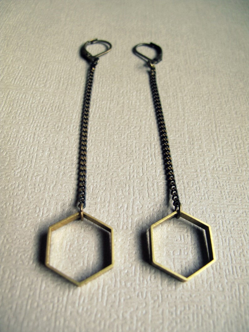 Minimalist Earrings Hexagon Geometric Earrings Minimalist Jewelry Geometric Dangle Earrings Hexagon Earrings Geometric Jewelry image 2