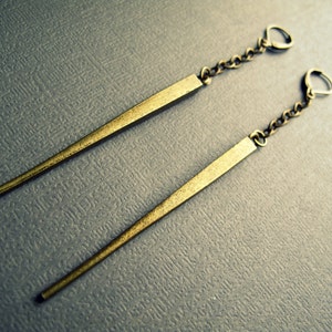 Bronze Spike Earrings, Long Edgy Earrings, Dark Gold Spike Earrings, Aged Brass Chain Earrings, Cool Punk Boho Aesthetic Dangle Earrings