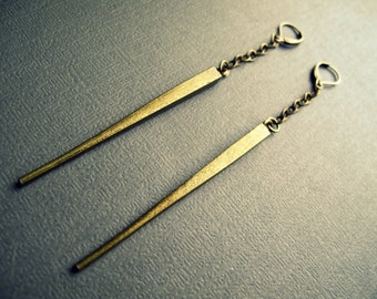Boho Spike Earrings - Long Spike Earrings - Bohemian Brass Earrings - Gold Spike Earrings - Long Chain Earrings - Long Bronze Drop Earrings