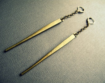 Bronze Spike Earrings, Long Edgy Earrings, Dark Gold Spike Earrings, Aged Brass Chain Earrings, Cool Punk Boho Aesthetic Dangle Earrings