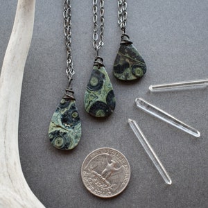 Kambaba Jasper Necklace, Boho Natural Stone Pendant, Witchy Green Gemstone Necklace, Grunge Fairycore Woodland Goth Pagan Wiccan Jewelry image 6