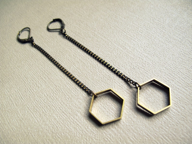 Minimalist Earrings Hexagon Geometric Earrings Minimalist Jewelry Geometric Dangle Earrings Hexagon Earrings Geometric Jewelry image 3