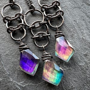 Mini Mood Ring Necklace, Color Changing Quartz Crystal Pendant, Emo Goth Jewelry, Witchy Alt Gothic Aesthetic