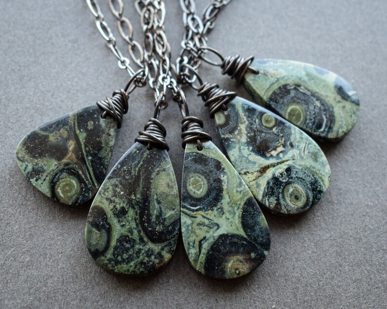 Kambaba Jasper Necklace, Boho Natural Stone Pendant, Witchy Green Gemstone Necklace, Grunge Fairycore Woodland Goth Pagan Wiccan Jewelry image 5