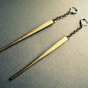 Bronze Spike Earrings, Long Edgy Earrings, Dark Gold Spike Earrings, Aged Brass Chain Earrings, Cool Punk Boho Aesthetic Dangle Earrings