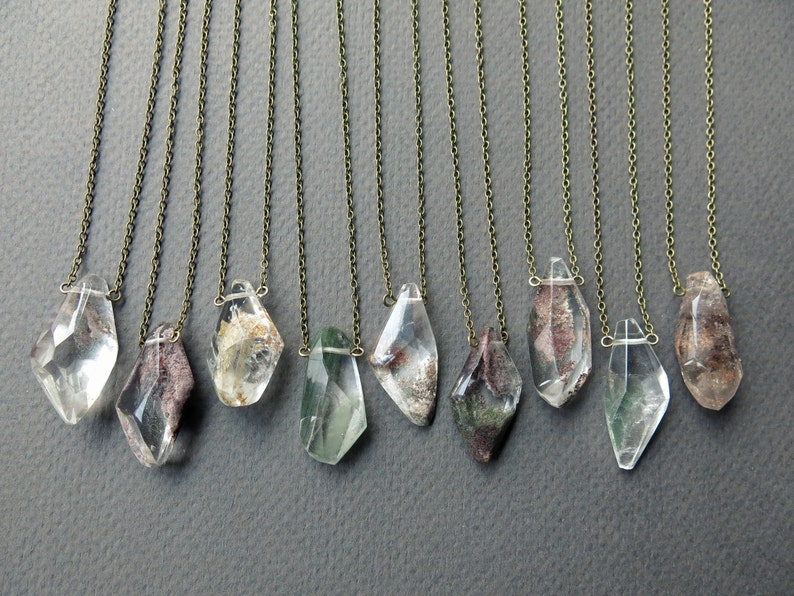 Garden Quartz Necklace, Lodolite Quartz Crystal Necklace, Boho Jewelry, Clear Green Purple Crystal Pendant, Scenic Phantom Quartz Lodalite image 10