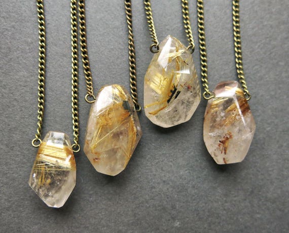 Rutilated Quartz Necklace Boho Crystal Gold - Rutilated Quartz Pendant
