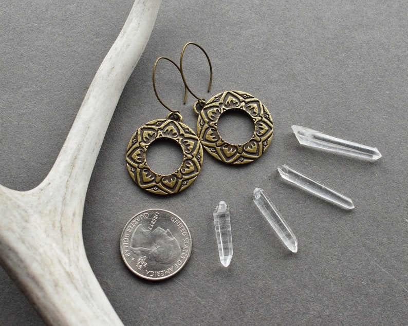 Lotus Flower Earrings Bronze Hoop Earrings Bohemian Brass Etsy