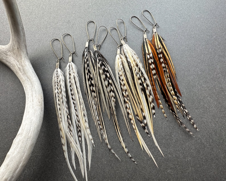 White Feather Earrings, Bridal Boho Earrings for Wedding, Natural Real Feather Earrings, Long Statement Earrings image 3