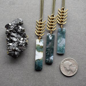 Moss Agate Necklace Long Stone Necklace Agate Stone Necklace Raw Stone Jewelry Green Stone Pendant Bohemian Pendant image 5