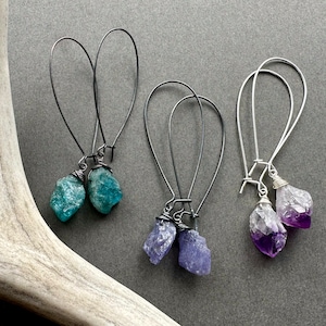 Raw Gemstone Earrings, Boho Dangle Earrings, Raw Crystal Earrings, Raw Stone Earrings, Witchy Earrings, Apatite Amethyst Tanzanite Jewelry image 5