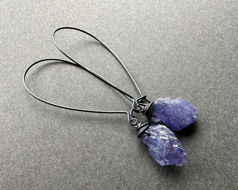 Raw Gemstone Earrings, Boho Dangle Earrings, Raw Crystal Earrings, Raw Stone Earrings, Witchy Earrings, Apatite Amethyst Tanzanite Jewelry image 2