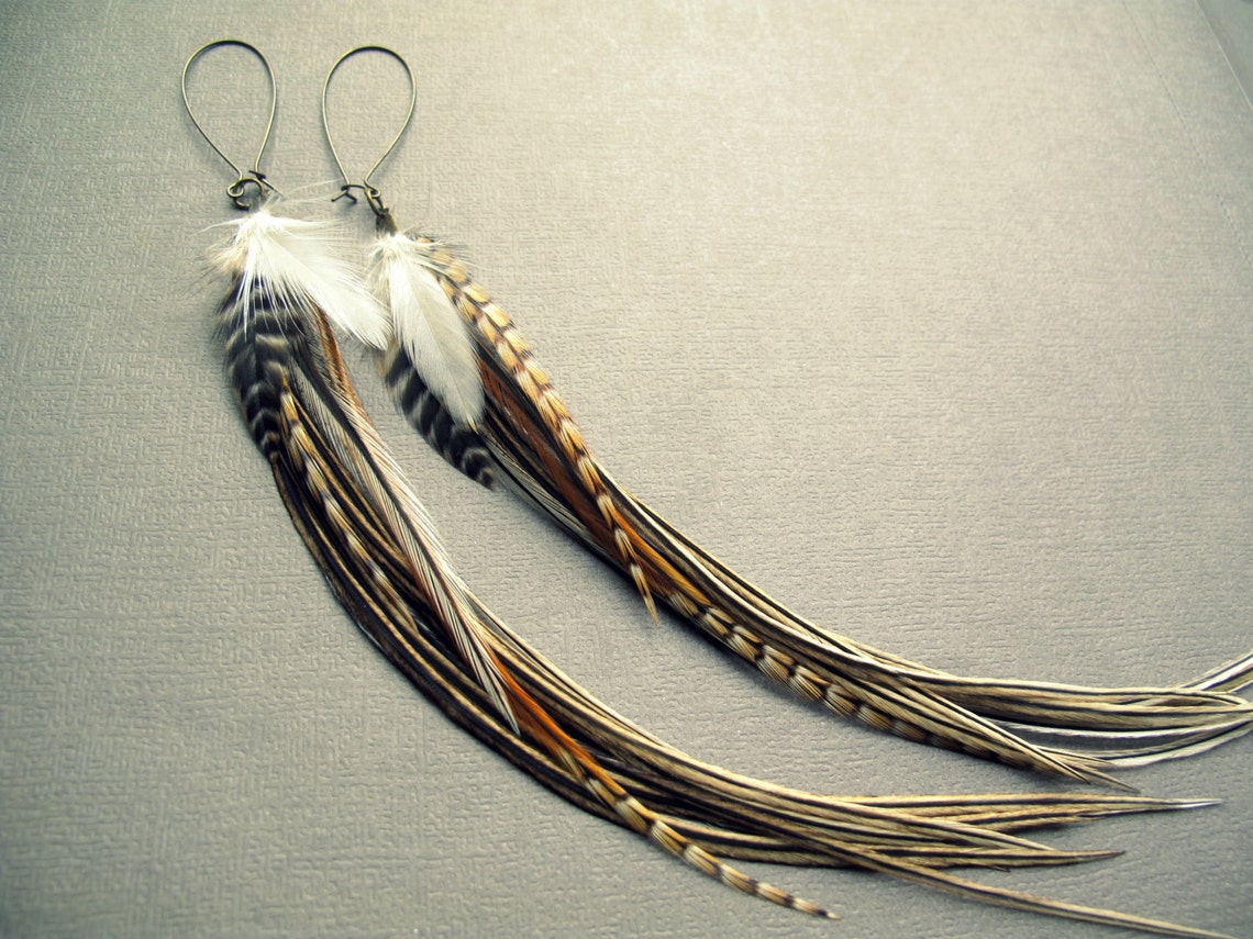 Long Feather Earrings Extra Long Earrings Boho Jewelry Etsy