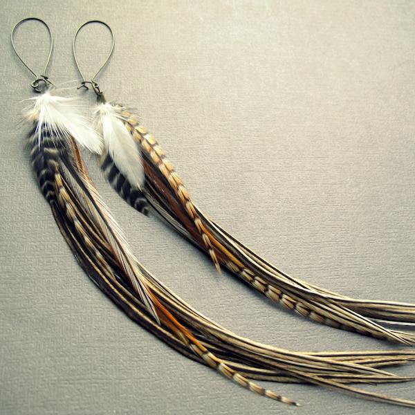 Long Feather Earrings - Extra Long Earrings - Boho Jewelry - Super Long Boho Earrings - Long Tribal Earrings - Natural Feather Jewelry