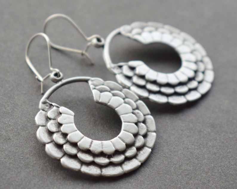 Lotus Hoop Earrings Boho Earrings Bohemian Jewelry Silver Hoop Earrings Festival Jewelry Flower Mandala Earrings Tribal Earrings image 7