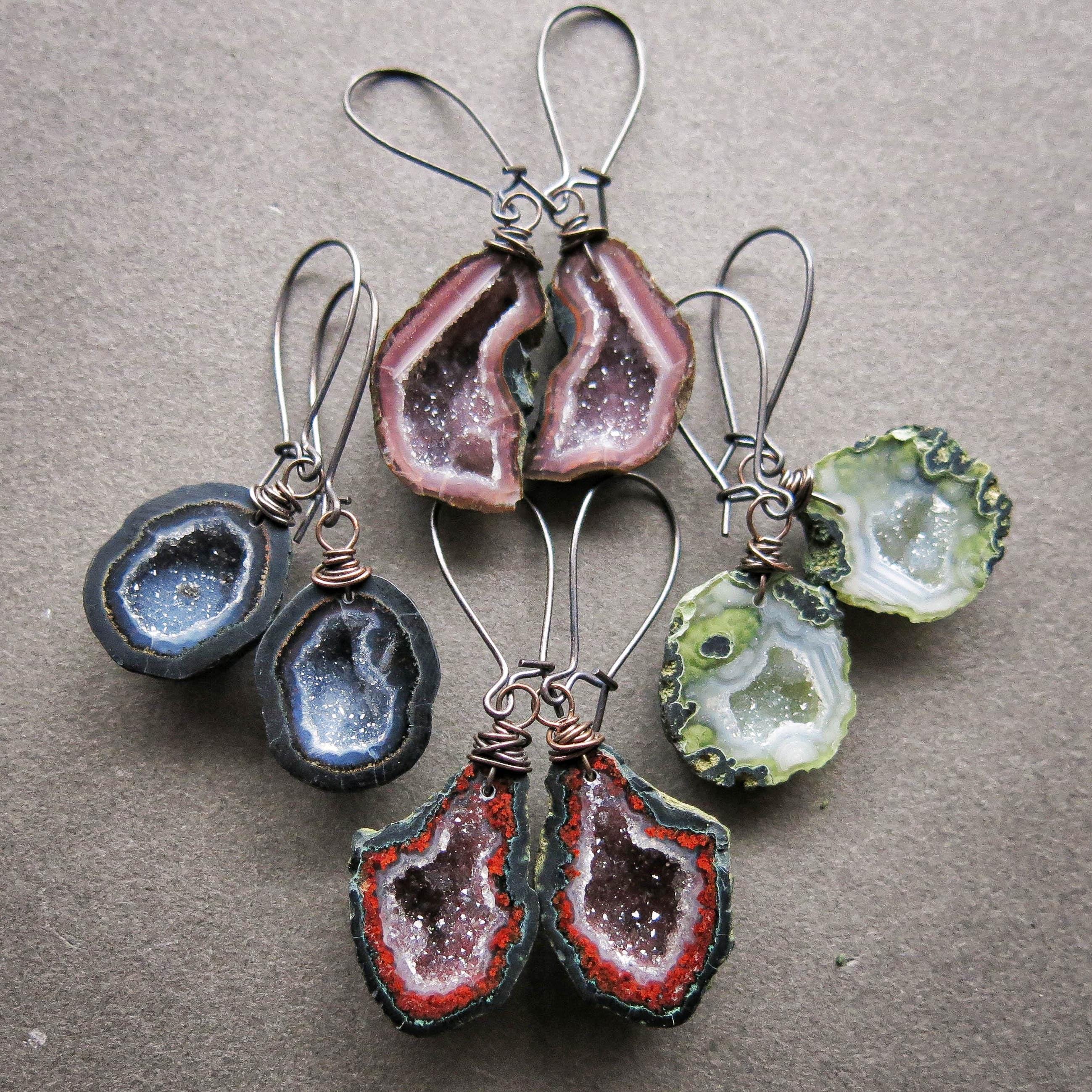 20 Paia Di Orecchini A Bottone Druzy Colorati - In Acciaio Inossidabile E Resina, Diametro 8 Mm