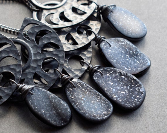 Druzy Moon Phase Necklace Witchy Crystal Necklace Pagan Witch