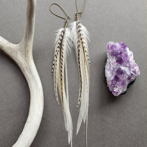 White Feather Earrings, Bridal Boho Earrings for Wedding, Natural Real Feather Earrings, Long Statement Earrings image 6