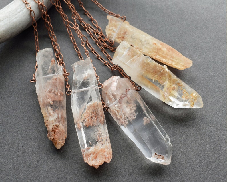 Garden Quartz Jewelry Phantom Quartz Necklace Dream Quartz Pendant Pink Crystal Pendant Raw Crystal Necklace Peach Lodolite Necklace