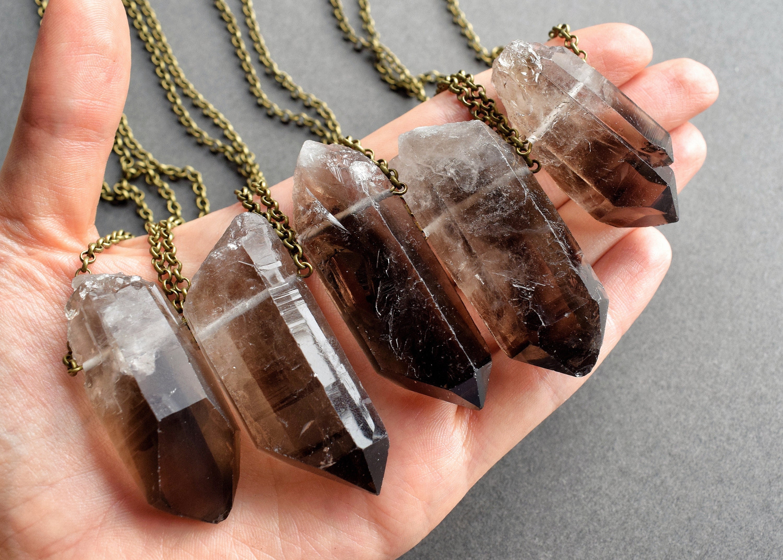 Large Smoky Quartz Necklace, Big Raw Crystal Point Pendant, Witchy Pagan Goth Statement Jewelry for Men or Women