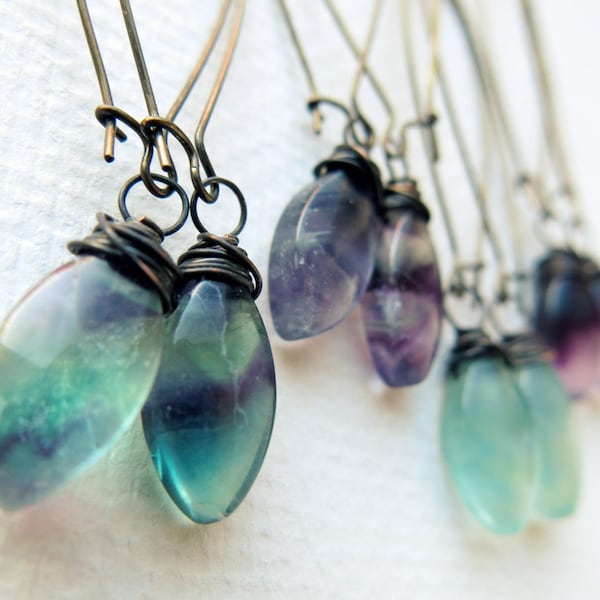 Crystal Dangle Earrings - Boho Crystal Earrings - Gemstone Earrings - Fluorite Earrings - Boho Earrings - Rainbow Fluorite Jewelry