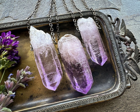 Big Vera Cruz Amethyst Necklace, Large Crystal Necklace, Raw Purple Gemstone Pendant, Gunmetal Whimsigoth Gothic Pagan Witchy Wiccan Jewelry