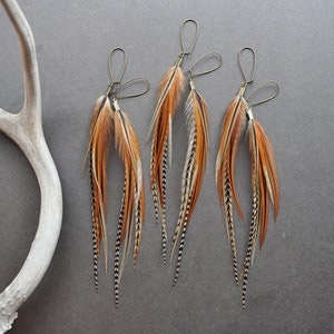 Rust Brown Feather Earrings Natural Real Feather Jewelry Boho Earrings Dangle Long Feather Earrings Burnt Orange Statement Earrings image 4