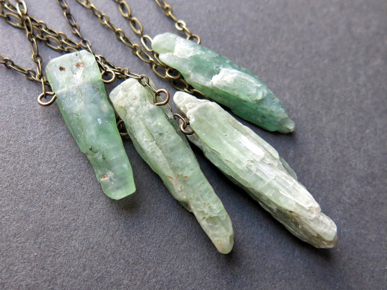 Green Kyanite Necklace Raw Crystal Necklace Kyanite Pendant Boho Necklace Raw Stone Necklace Kyanite Jewelry Raw Stone Jewelry image 3