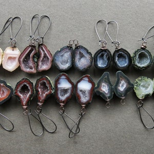 Tabasco Geode Earrings, Raw Gemstone Earrings, Pagan Crystal Druzy Earrings, Witchy Earrings, Boho Wiccan Jewelry, Raw Stone Earrings image 4