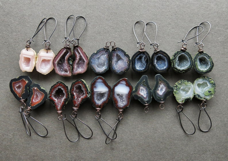 Tabasco Geode Earrings, Raw Gemstone Earrings, Pagan Crystal Druzy Earrings, Witchy Earrings, Boho Wiccan Jewelry, Raw Stone Earrings image 4
