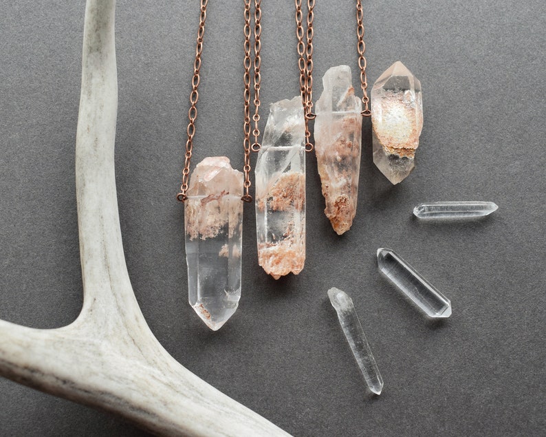 Garden Quartz Jewelry Phantom Quartz Necklace Dream Quartz Pendant Pink Crystal Pendant Raw Crystal Necklace Peach Lodolite Necklace