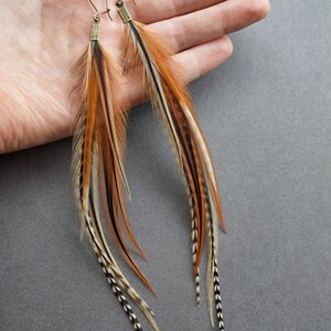 Rust Brown Feather Earrings Natural Real Feather Jewelry Boho Earrings Dangle Long Feather Earrings Burnt Orange Statement Earrings image 2