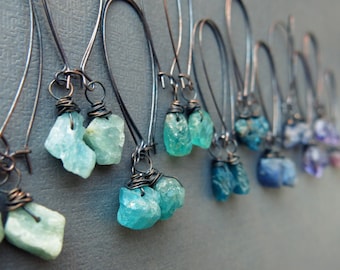 Raw Gemstone Earrings, Boho Dangle Earrings, Raw Crystal Earrings, Raw Stone Earrings, Witchy Earrings, Apatite Amethyst Tanzanite Jewelry