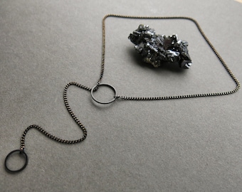Black and Gold Lariat Necklace - Black Chain Y Necklace - Witch Necklace - Dark Boho Necklace - Simple Black Necklace - Goth Necklace