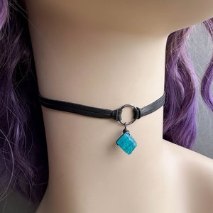 Blue Apatite Choker Necklace, Dainty Black Leather Goth Choker with Raw Crystal, Boho Witchy Gemstone Jewelry, Wiccan Pagan Whimsigoth image 8