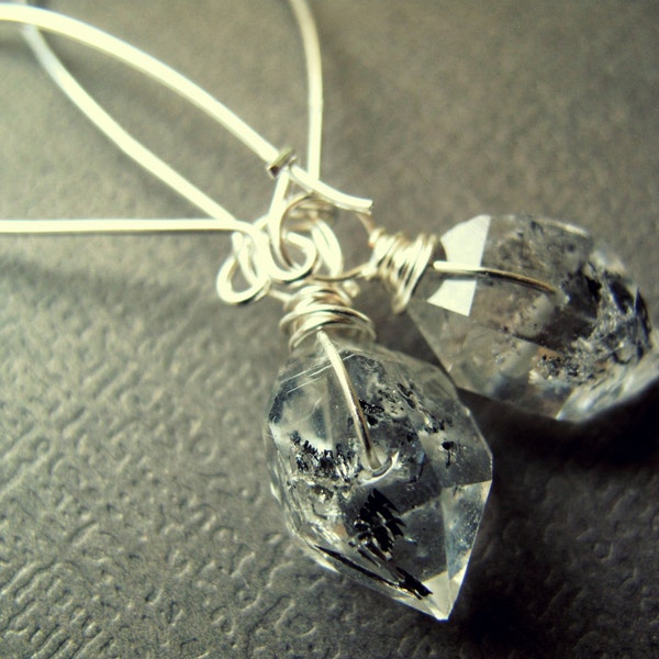 Herkimer Diamond Earrings - Raw Crystal Earrings - Herkimer Diamond Jewelry - Raw Quartz Earrings - Sterling Silver Quartz Earrings